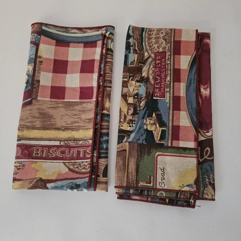 2 Retro Bandanas Napkins Vintage Kitchen Products Advertising 16 In Square